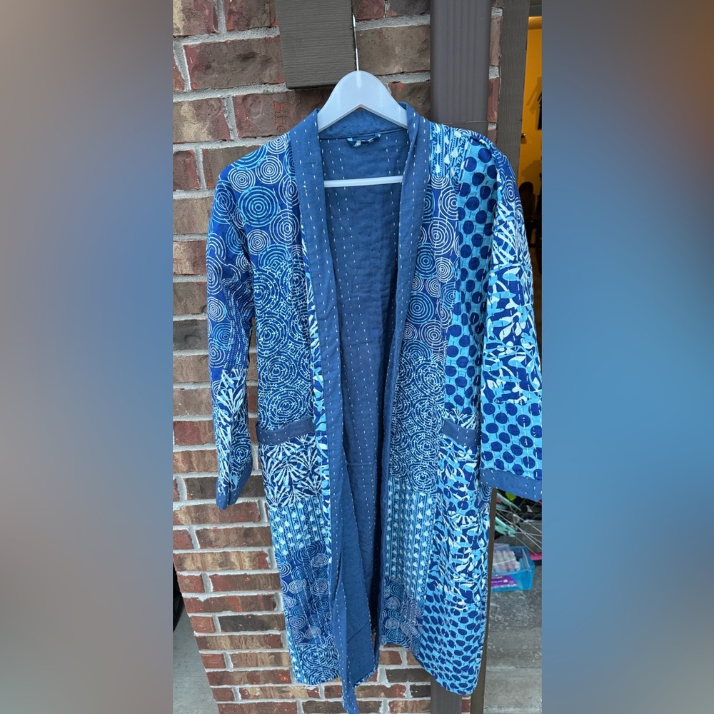 Blue Patterned Kimono Robe Kantha- one of a kind